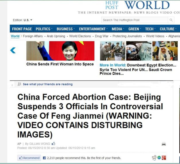 Screen-grab of Huffington Post 16 June 2012
